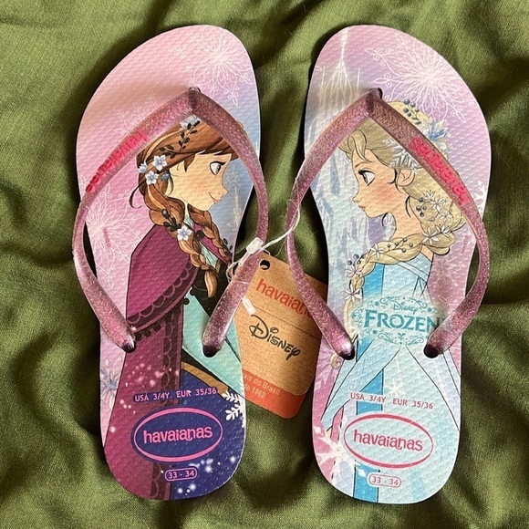 Brand New Havaianas Flip Flops Disney Frozen Anna Elsa Sisters Purple Sandals - Picture 12 of 12